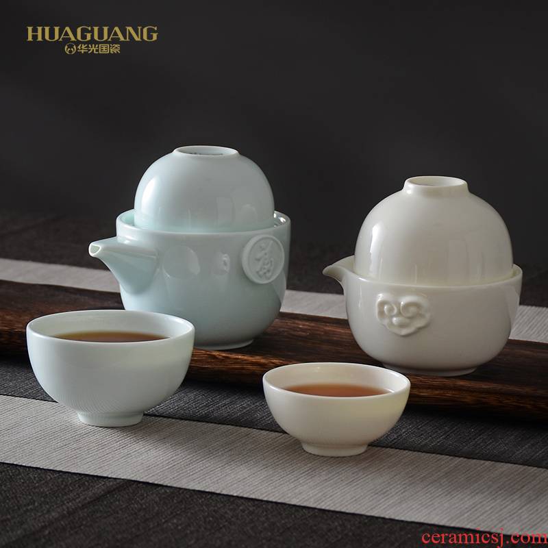 Uh guano travel ceramic tea set crack cup a pot of two cups of the home office is work celadon tea cups