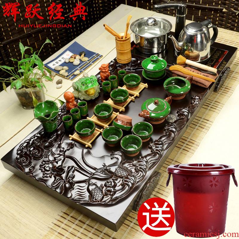 Hui, make tea set tea service of a complete set of yixing purple sand kung fu tea set induction cooker solid wood tea tray