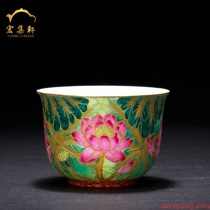 Jingdezhen tea set manual wire inlay enamel see colour ceramic cup cup tea cup cup noggin lotus kung fu master