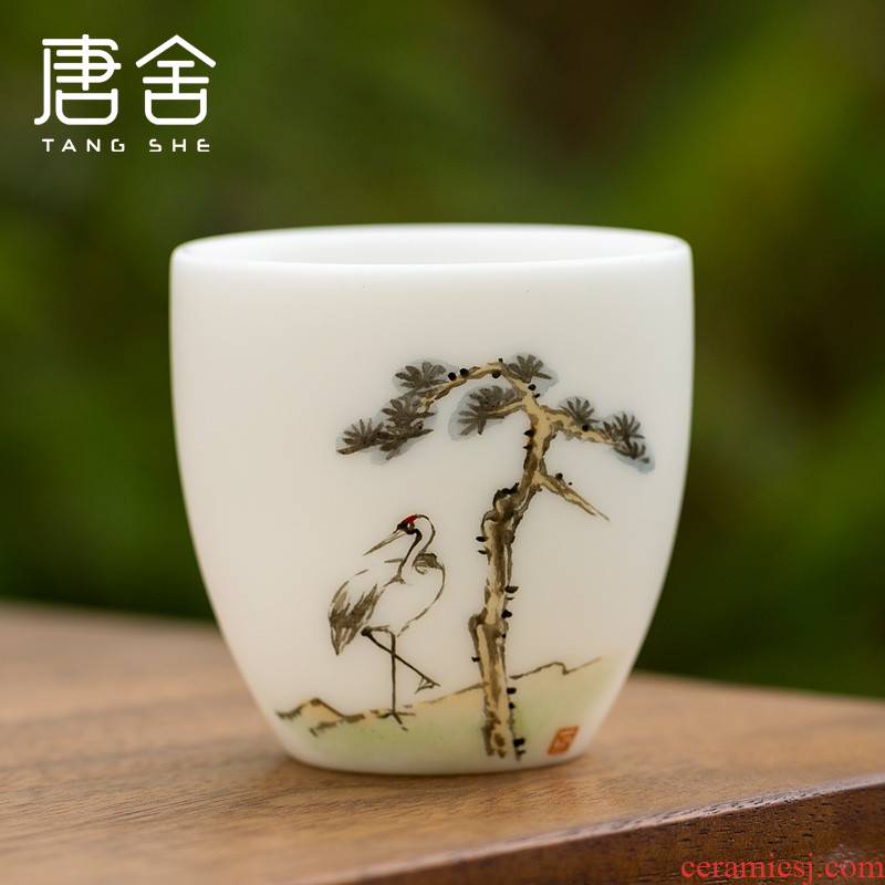 Tang s ferro, ShouXi suet jade hand - made kung fu master sample tea cup white porcelain teacup ceramic tea set and flowers and birds