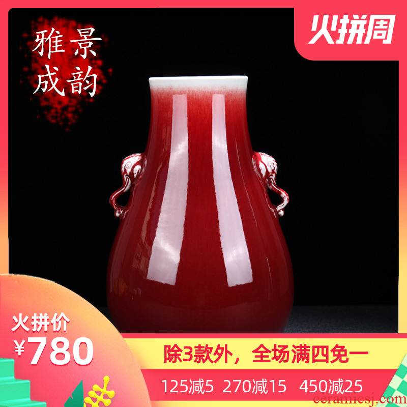 Jingdezhen ceramic new Chinese style ruby red elephant statute of vases, decorative furnishing articles home TV ark, beside the flower arrangement