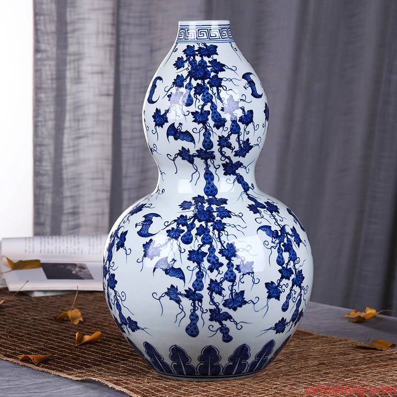 Jingdezhen ceramic creative gourd feng shui restoring ancient ways furnishing articles large blue and white porcelain vases, office decorations