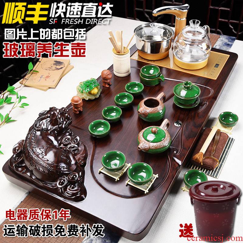Tea set household automatic curing pot with a set of purple sand mixture kongfu Tea solid wood Tea tray