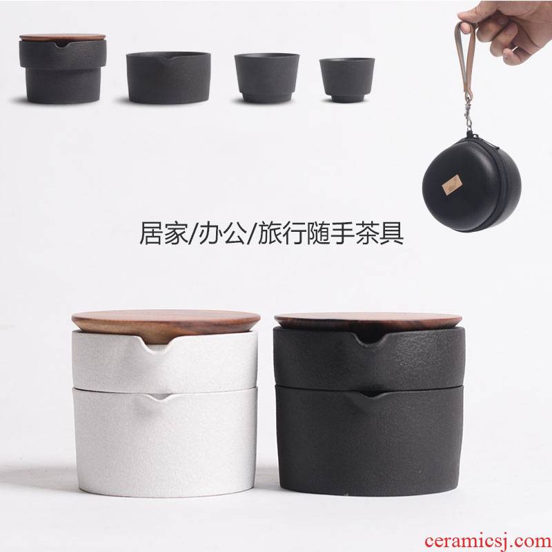 Travel tea set portable package crack cup with a pot of two cups of Japanese ceramic coarse pottery is suing the receive small package is contracted