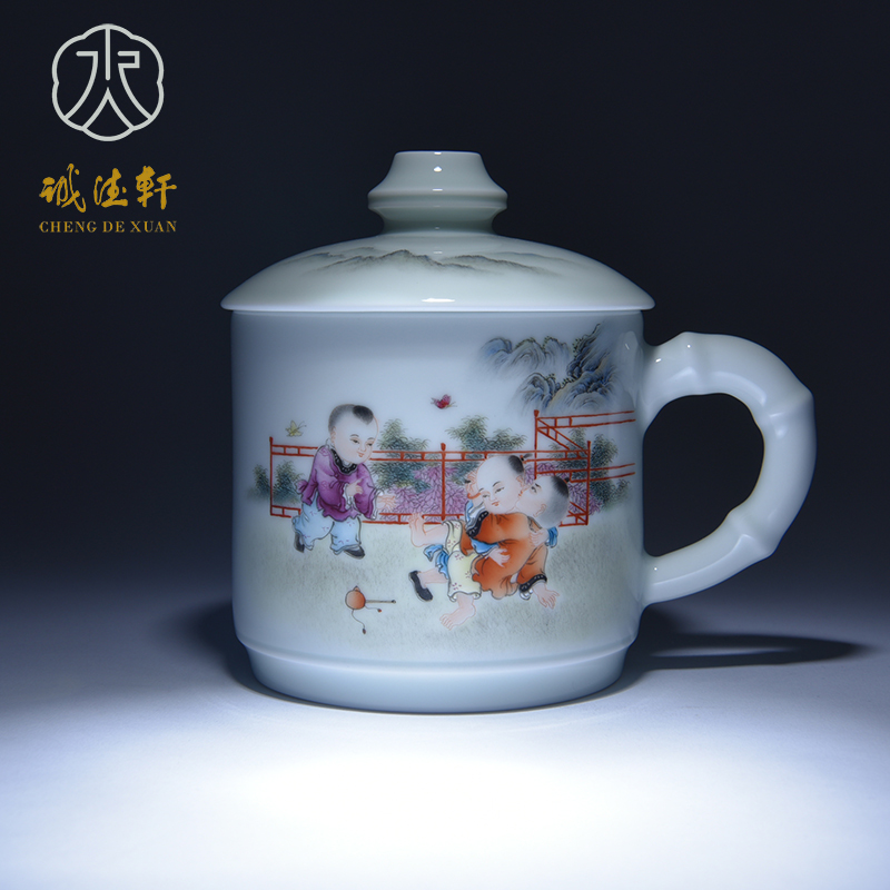 Cheng DE hin jingdezhen porcelain, high - grade pure manual pastel office cup the lad famille rose in the spring of blessing to 2 cups