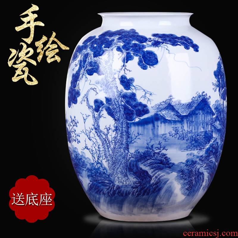 Jingdezhen ceramics famous masterpieces hand - made scenery of blue and white porcelain vases, the sitting room of Chinese style household archaize furnishing articles