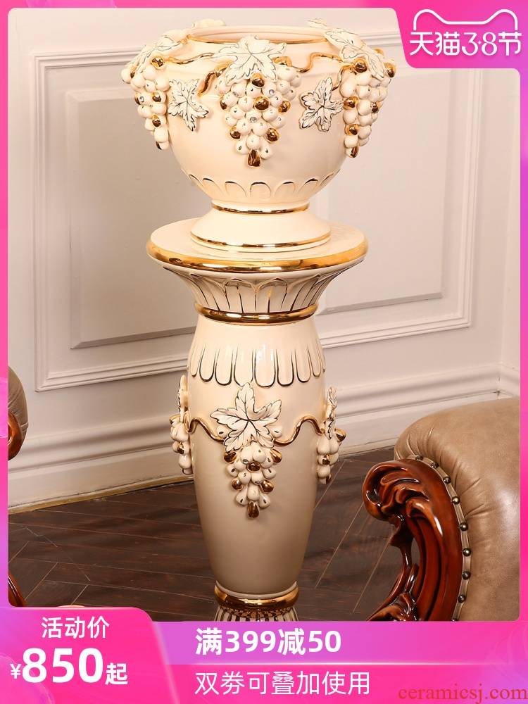 Key-2 Luxury European - style ceramics vase flower arrangement sitting room place the hotel villa large ground flowerpot Roman column ornaments