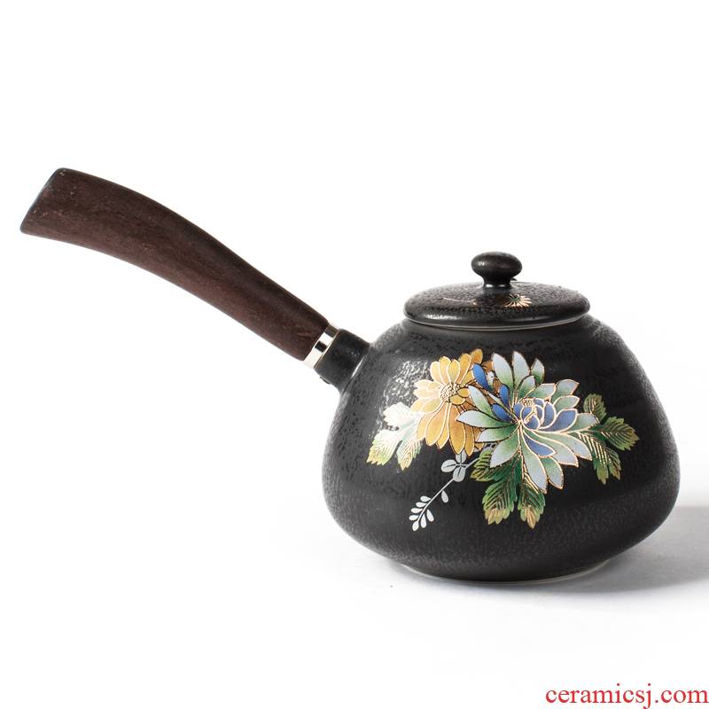 NiuRen rust glaze teapot with wooden handle, side put the pot of ceramic tea teapot manual kung fu tea set accessories