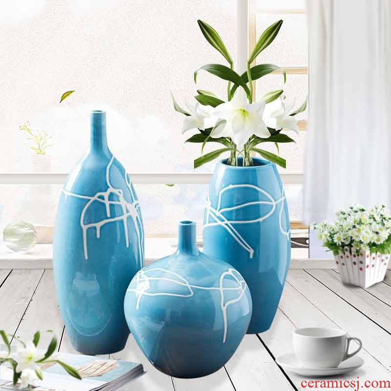 Creative household ceramic vase three - piece sitting room ground ceramic wine accessories furnishing articles process decoration carving