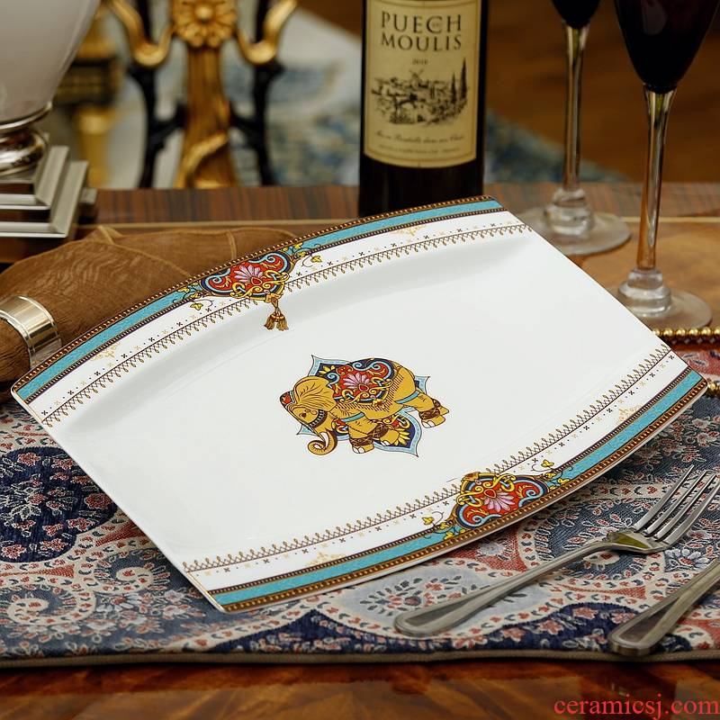 Household fish ipads porcelain plate microwave ceramic creative 12 inch rectangular European style steamed fish plate fish dishes