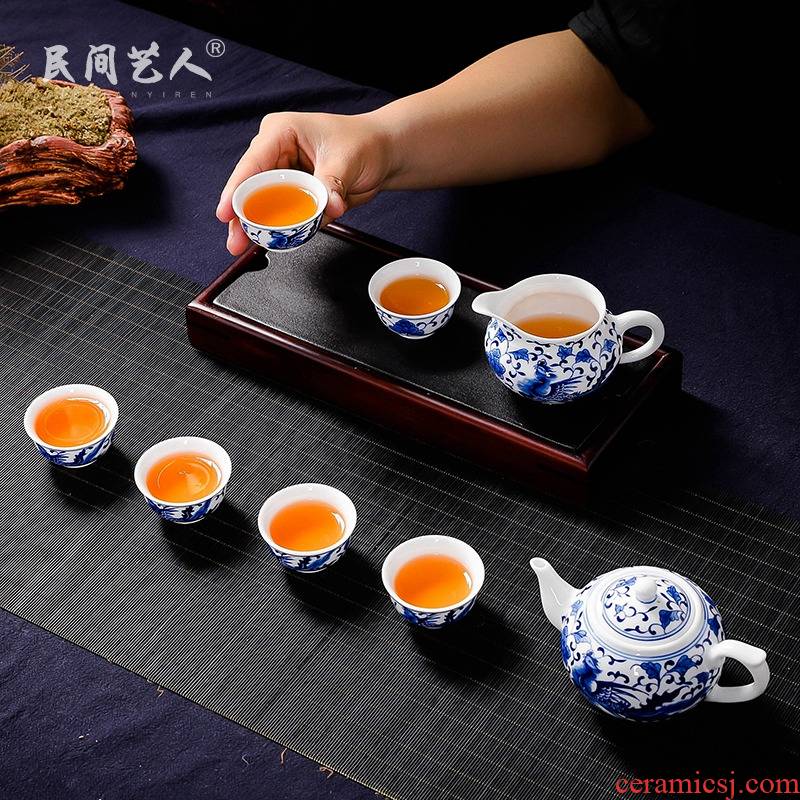 Kung fu tea set hand - made porcelain jingdezhen ceramics phoenix set of 8 head tureen justice cup tea cups