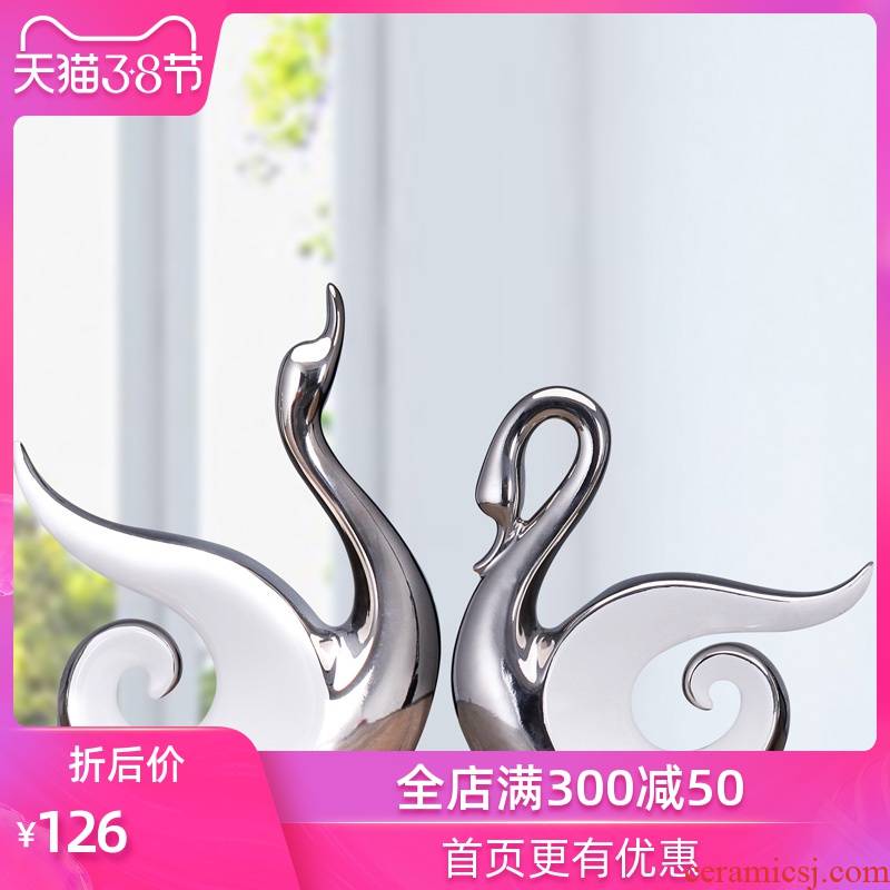 Household act the role ofing is tasted contracted Europe type creative home decoration ceramic arts and crafts silver couples swan furnishing articles