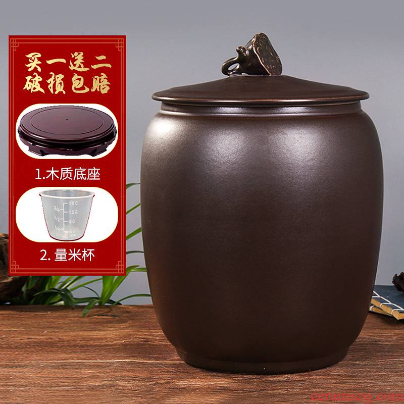 Jingdezhen household moistureproof insect - resistant seal type ceramic barrel ricer box storage tank with cover rice storage box