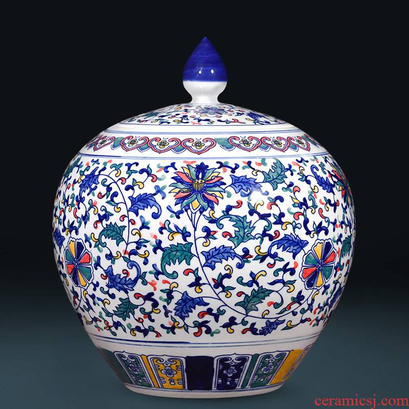 Jingdezhen ceramics archaize storage tank of blue and white porcelain tea pot of new Chinese style adornment furnishing articles large living room