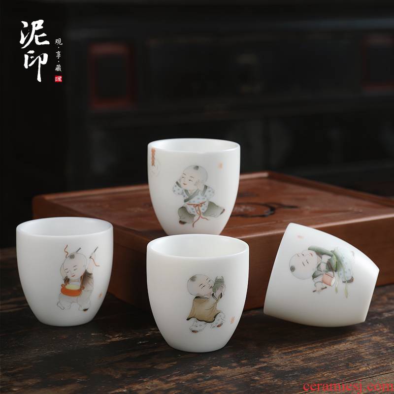 Mud seal play child sample tea cup kung fu tea set home sitting room dehua white porcelain ceramic hand - made master cup single CPU