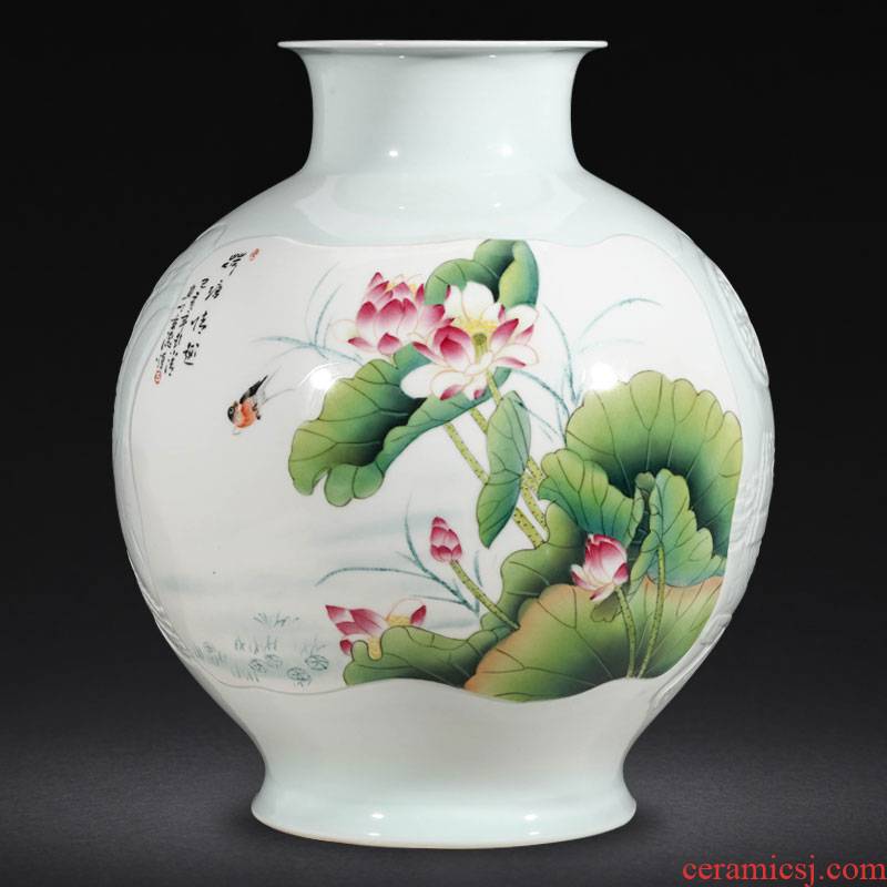 Jingdezhen ceramic masters hand shadow blue vase carving furnishing articles sitting room flower arranging high - grade Chinese style household ornaments