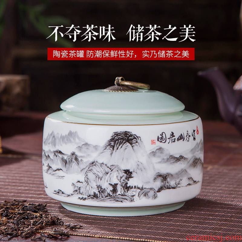 Jingdezhen ceramics green tea caddy fixings puer tea pot seal storage tank tea boxes, tea set household receives
