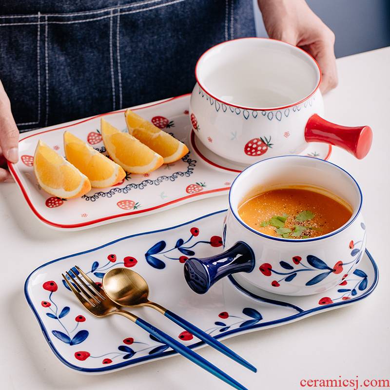 A person eat Japanese dishes suit bowl of instant noodles oat creative lovely dishes ceramic tableware children breakfast tray