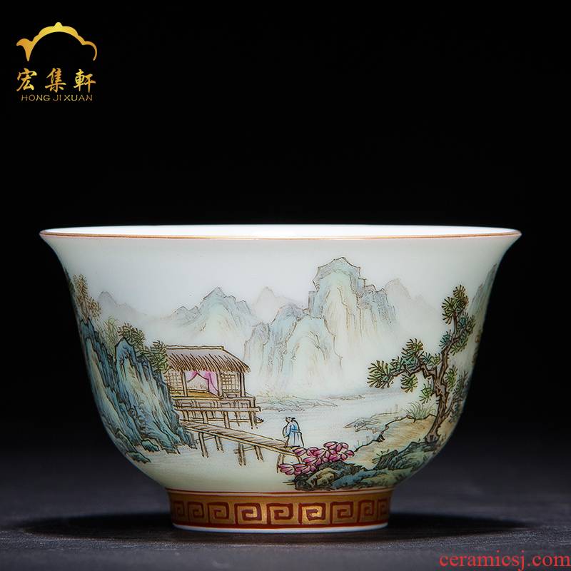 Kung fu tea cups of jingdezhen ceramic cup tea hand - made pastel landscape paint to use sample tea cup master cup single CPU