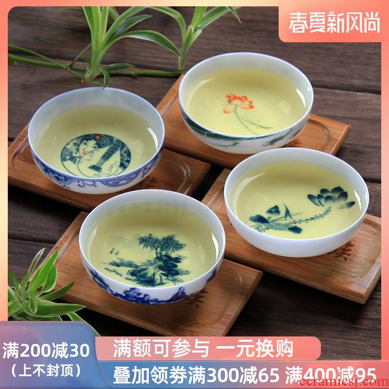 Palettes nameplates, thin body blue and white porcelain cup light -based ceramic kung fu tea set individual sample tea cup masters cup shell