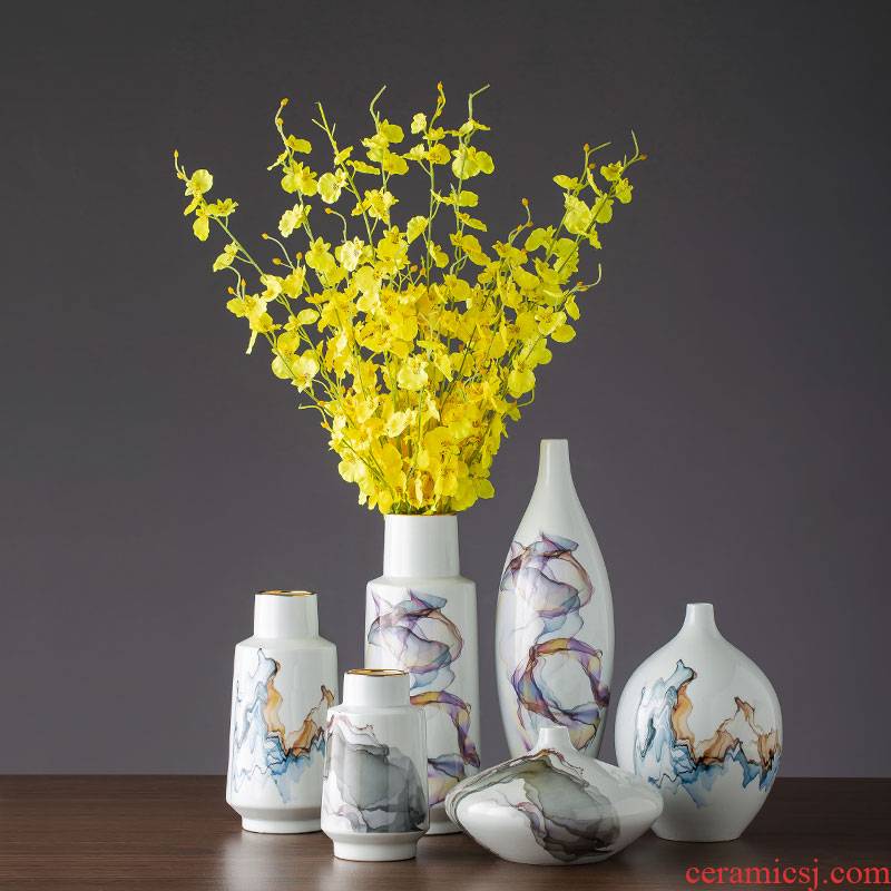 Jingdezhen new Chinese style dry flower receptacle ceramics TV ark, place of the sitting room porch decoration decoration