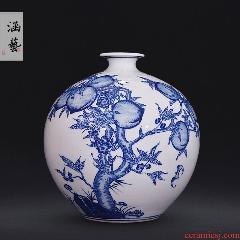 Jingdezhen blue and white wufu ceramics hand - made flat peach pomegranate bottles of new Chinese style flower arrangement sitting room adornment handicraft furnishing articles