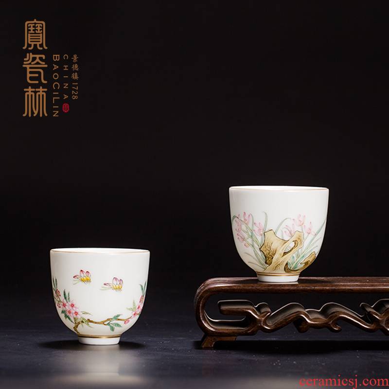 Treasure porcelain of jingdezhen ceramic Lin kung fu tea cup master cup hand - made famille rose sample tea cup single cup by hand