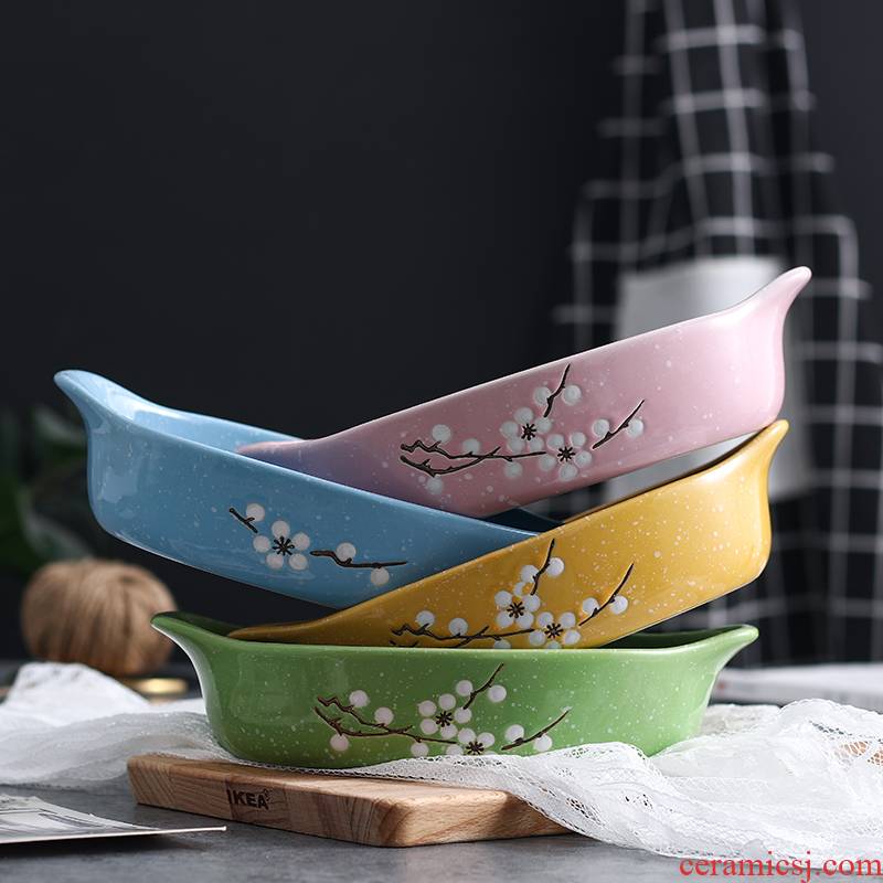 Creative ceramic caps cheese baked FanPan pasta tray is the hot ears pan bake sushi plate of dinner plate