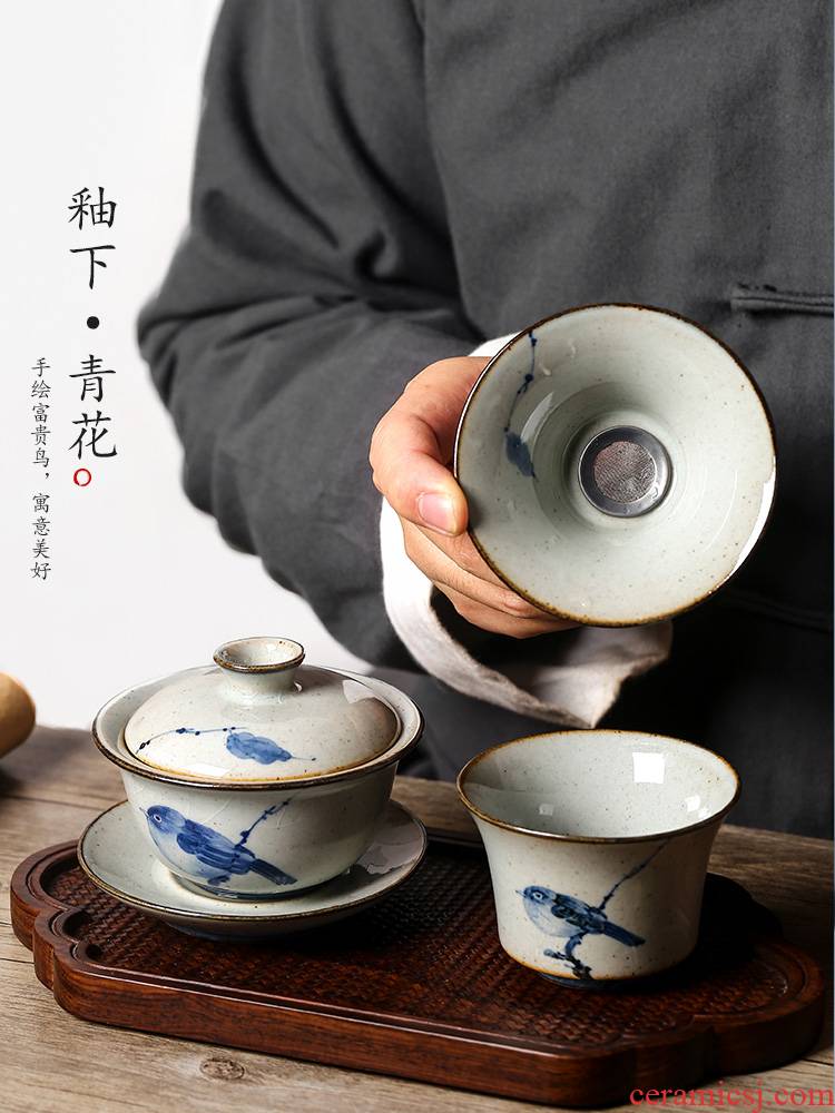) implement creative tea filter of jingdezhen blue and white hand - made ceramic bird net is kung fu tea tea sets accessories