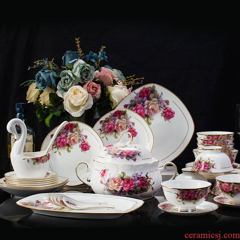 Jingdezhen ceramic creative Chinese anti hot microwave bowl dish dish of rice bowl 58 skull porcelain tableware suit