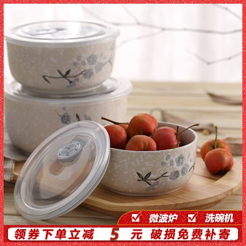 Song of sakura, Japanese new snow glaze ceramic bowls with cover preservation bowl by ipads three suits for microwave lunch box
