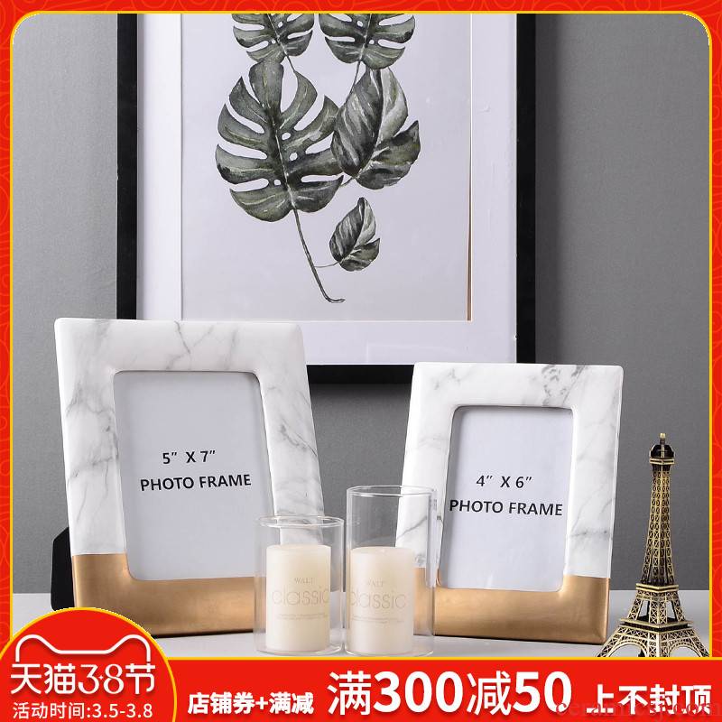 Nordic contracted creative marbled aureate ceramic photo frame, picture frame table model room furnishing articles 6 to 7 inches