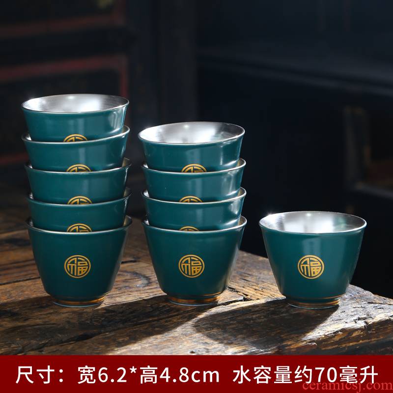 Tasted silver gilding of blue and white porcelain cup 999 sterling silver ceramic cups masters cup sample tea cup with personal a cup of tea light cup