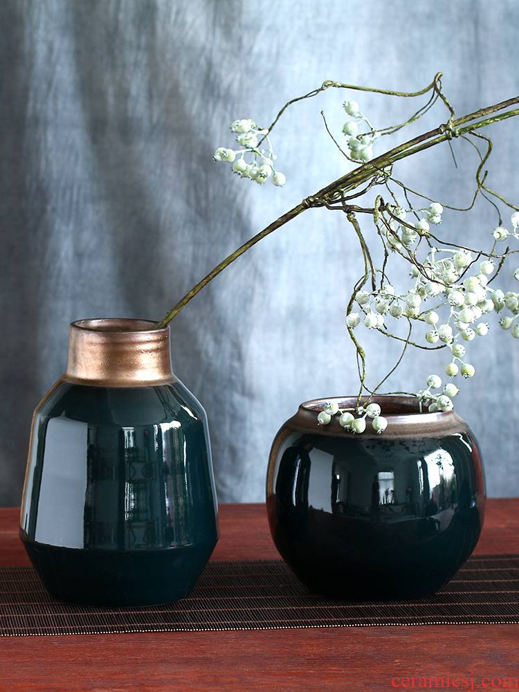 Shanhai art ceramic vase checking pottery of new Chinese style living room decorative POTS furnishing articles table floral arranging flowers