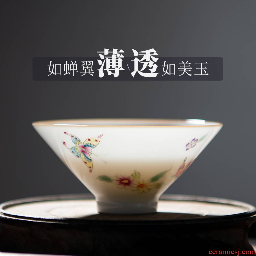 Jingdezhen all checking ceramic powder enamel hand - made master kung fu tea tea cup small hat to sweet white porcelain cup