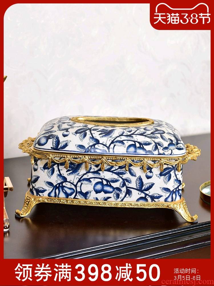 New Chinese style restoring ancient ways is luxurious ceramic European - style tissue boxes sitting room tea table with the table light smoke box furnishing articles luxuries