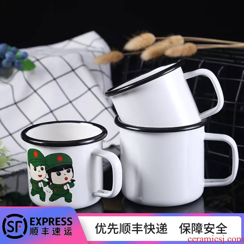 8 cm children thicken edge export ChaGangZi cartoon metal enamel cup water glass enamel cup printed logo