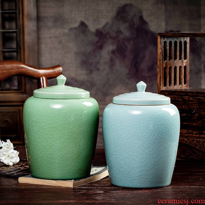Shadow celadon put tea tea pot ceramic seal moisture storage jar large capacity with cover large household