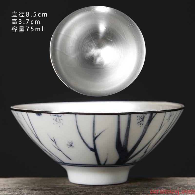 Kung fu coppering. As silver cup silver cup 999 sterling silver bladder ceramic masters cup sample tea cup perfectly playable cup single CPU restoring ancient ways