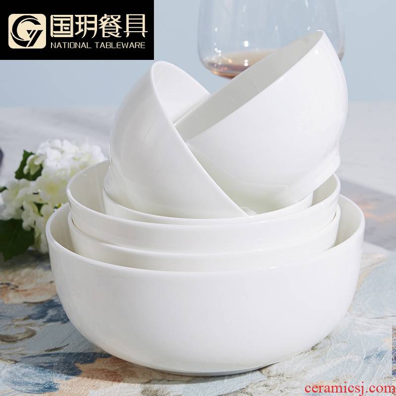 Tangshan ipads porcelain tableware pure white household eat dish bowl of combination 6 inch bowl bowl large ipads soup bowl rainbow such use