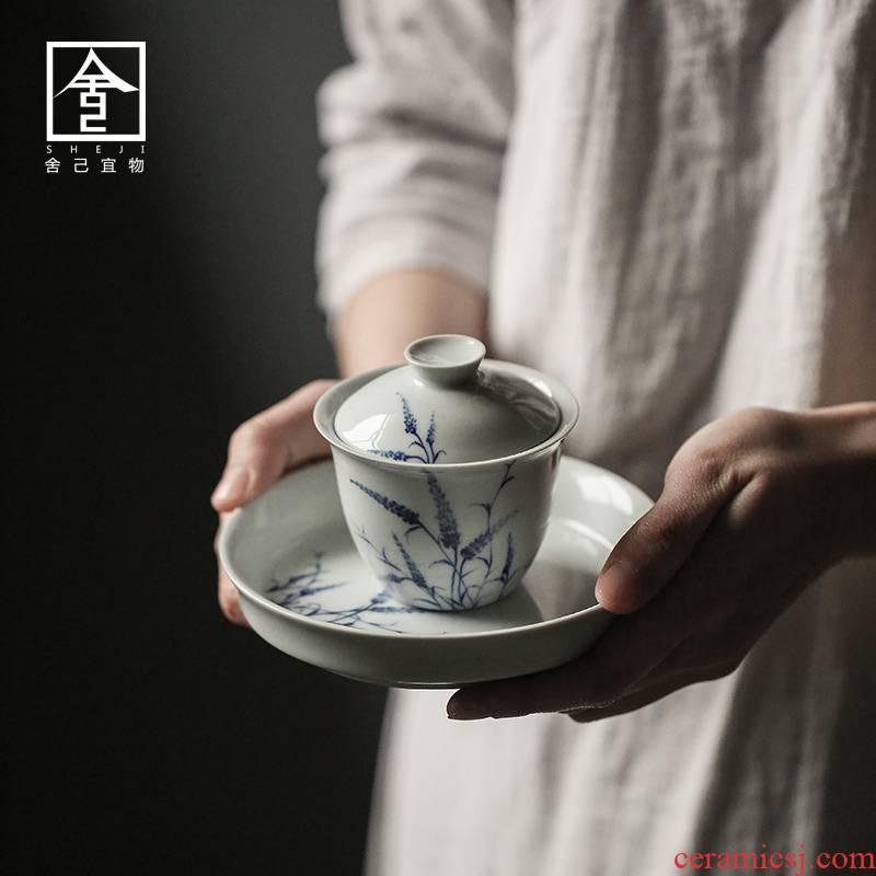 Japanese style restoring ancient ways, green tureen tea mercifully only three bowl of jingdezhen blue and white porcelain of pure manual small blue and white porcelain