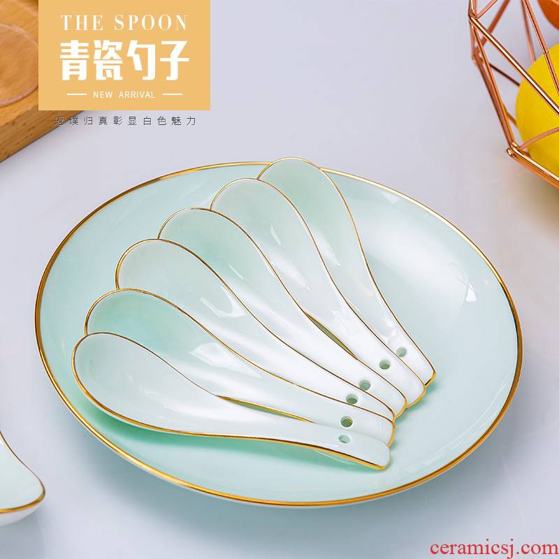 Celadon spoon Chinese spoon, long - handled spoon ladle ipads porcelain tableware big spoon, run small spoon, a price