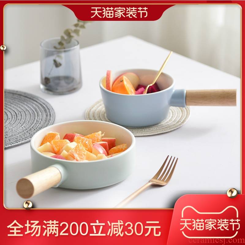 Creative handle ceramic tableware household northern wind rainbow such as bowl bowl of fruit salad bowl single breakfast bowl dessert bowls