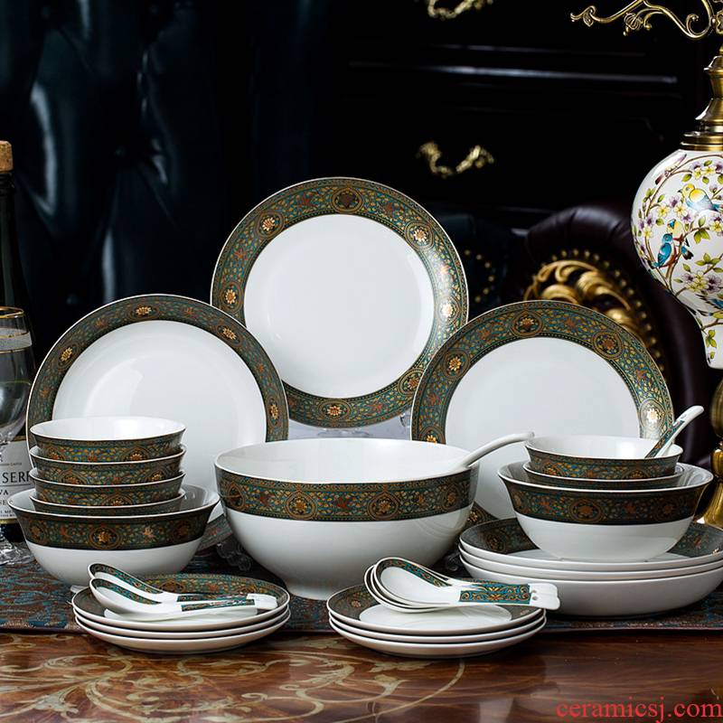 Dishes suit household European - style ipads porcelain dinner set bowl chopsticks ceramics Chinese six combination plate