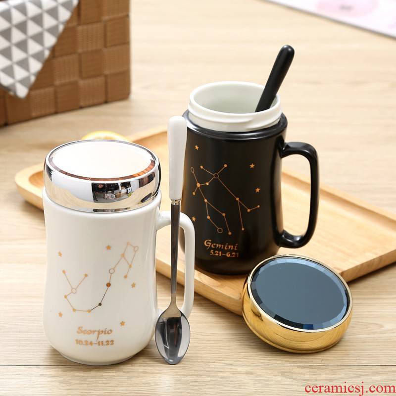 Creative contracted the zodiac ceramic cup mark cup with cover cup with a spoon, milk office