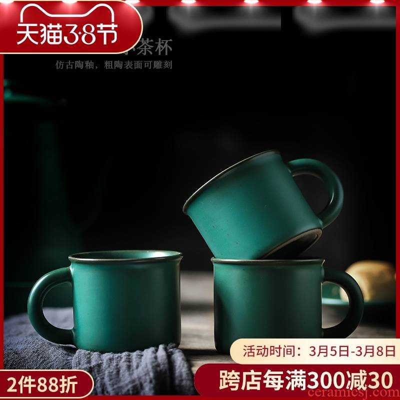 ShangYan army green ceramic cups sample tea cup he memorabilia kung fu tea tea cup veteran gift custom