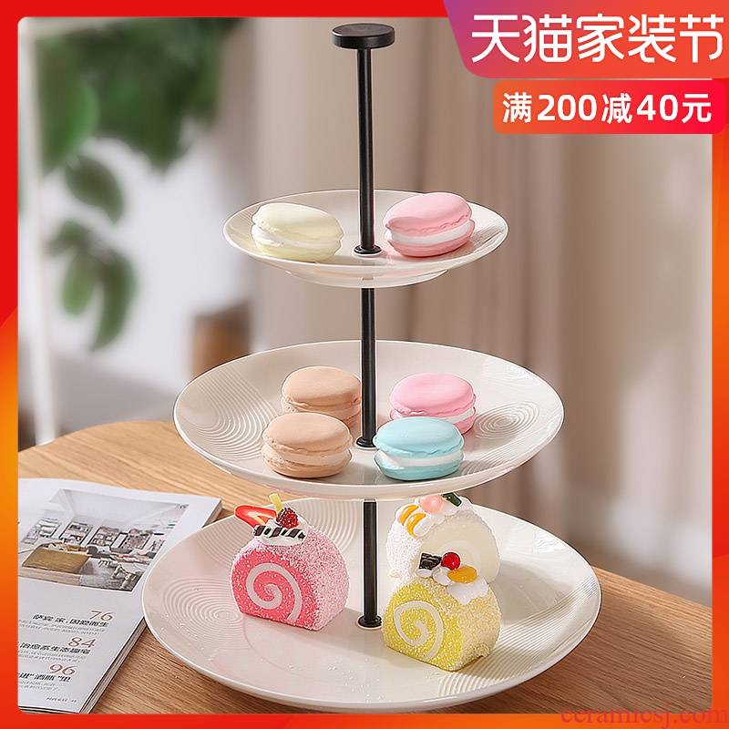 Ou compote three layer cake display creative ceramic plate double snack plate cake pan buffet display shelf