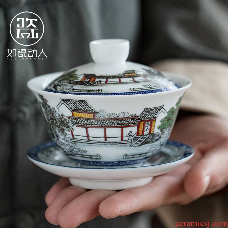 To the as porcelain enamel see moving only three tureen ceramic cups kung fu tea set home worship bowl tea of blue and white porcelain bowl