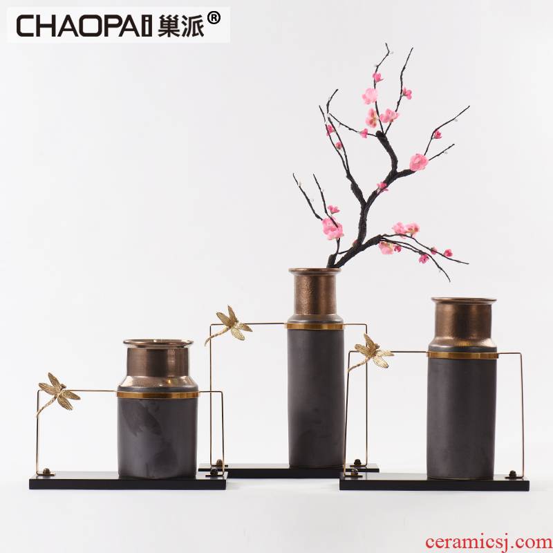 New classic dumb black ceramic flower arranging device furnishing articles of the lacquer that bake the example room floor hall front desk dried flower vase decoration