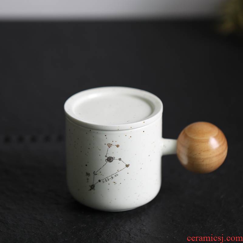 Landscape wood xi constellation glass ceramic keller with cover female male couples home birthday glass coffee cup cup